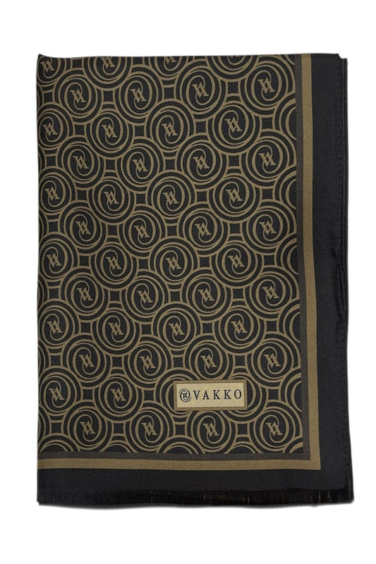 Vakko Twill İpek Şal - Helezon Monogram - Kahve Gold