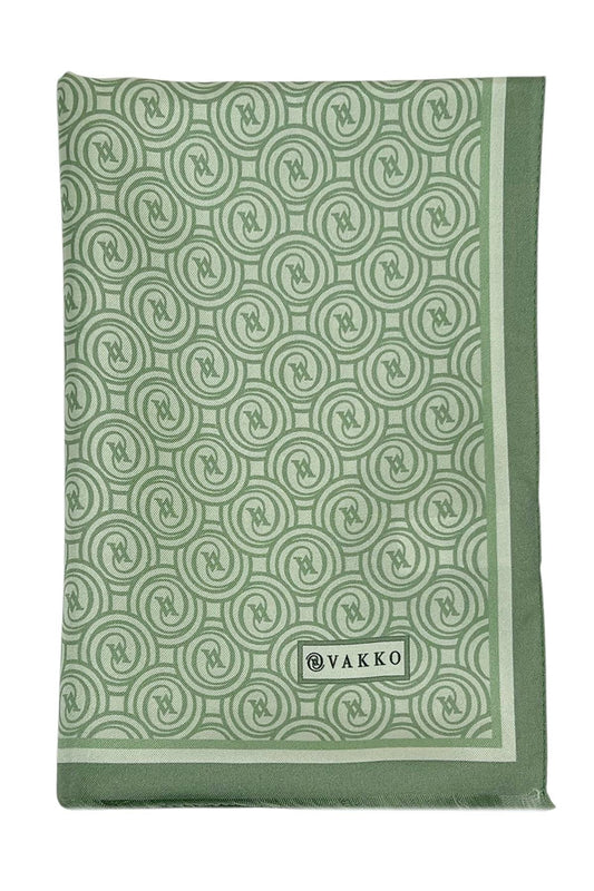 Vakko Twill İpek Şal - Helezon Monogram - Keten Yeşili