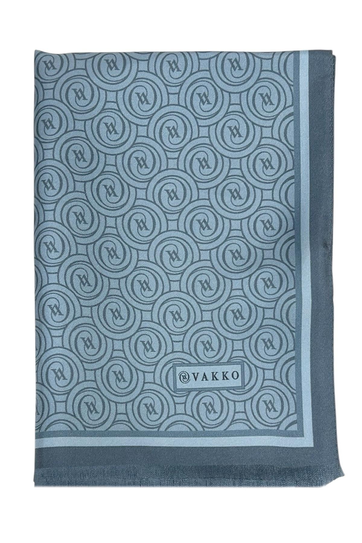 Vakko Twill İpek Şal - Helezon Monogram - Kot Mavi