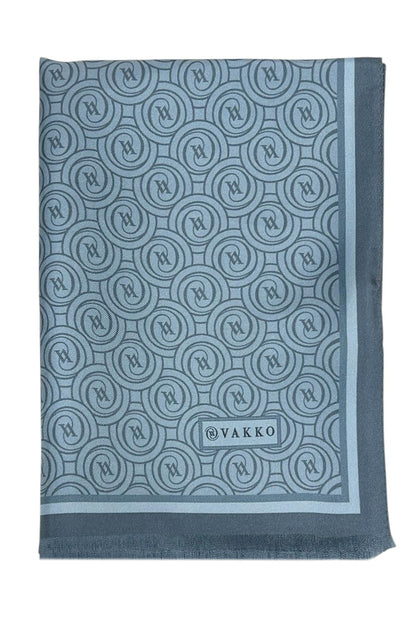 Vakko Twill İpek Şal - Helezon Monogram - Kot Mavi