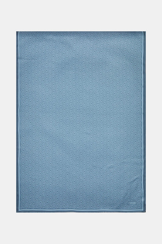 Vakko Twill İpek Şal - Helezon Monogram - Kot Mavi