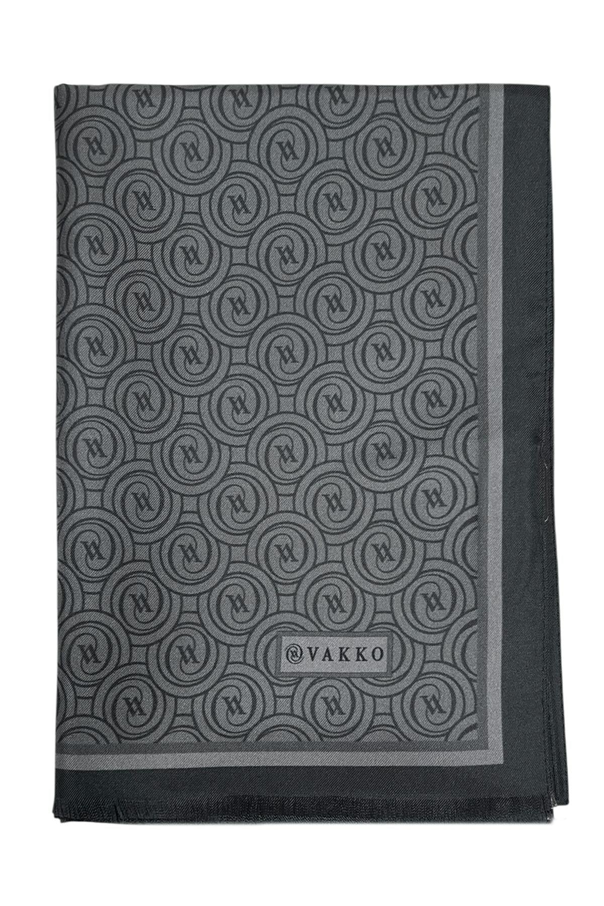 Vakko Twill İpek Şal - Helezon Monogram - Koyu Gri