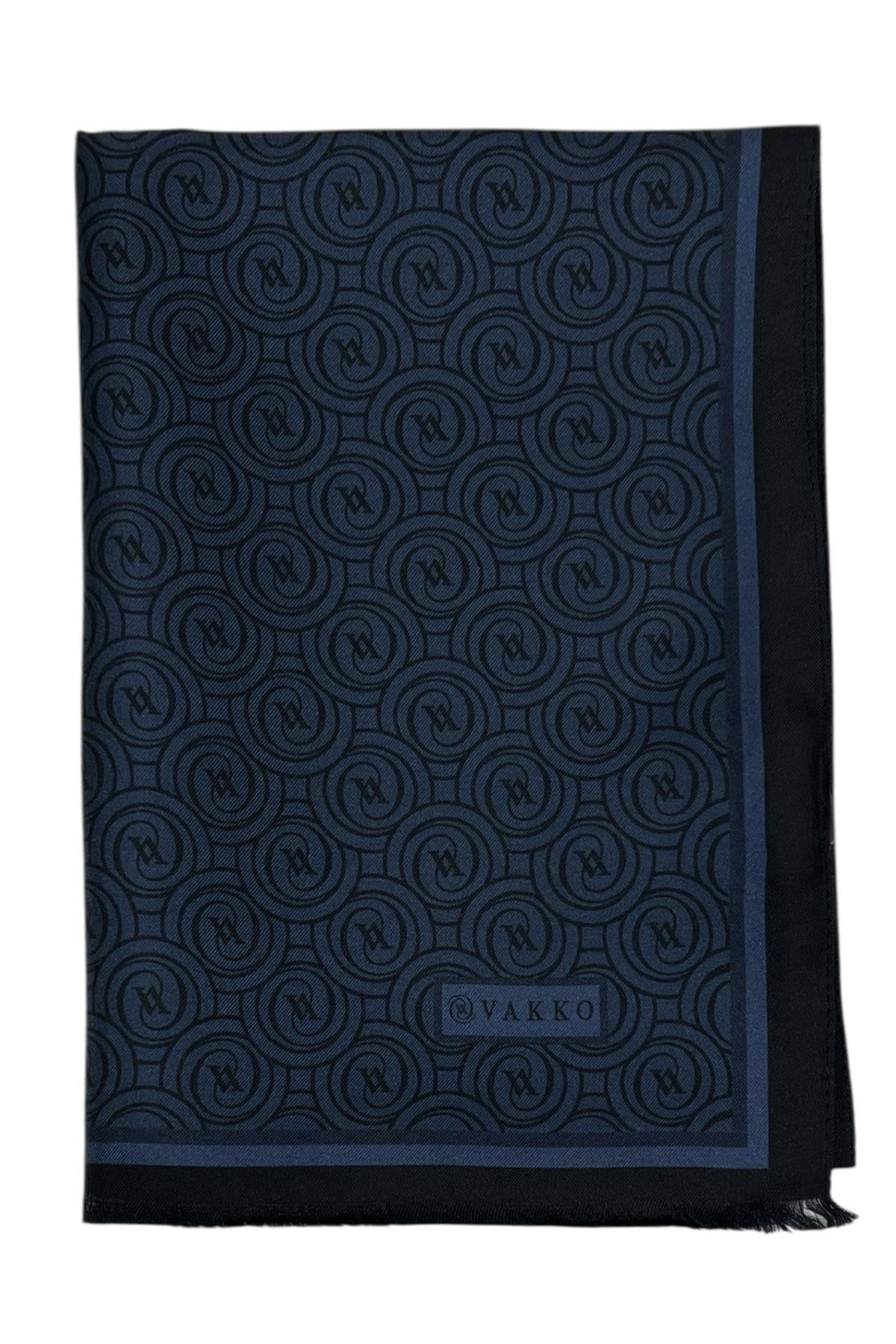 Vakko Twill İpek Şal - Helezon Monogram - Koyu Lacivert
