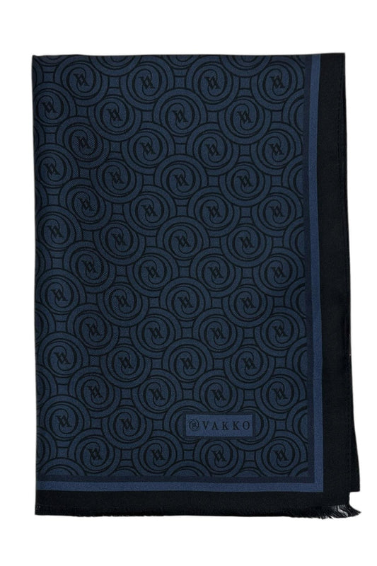 Vakko Twill İpek Şal - Helezon Monogram - Koyu Lacivert
