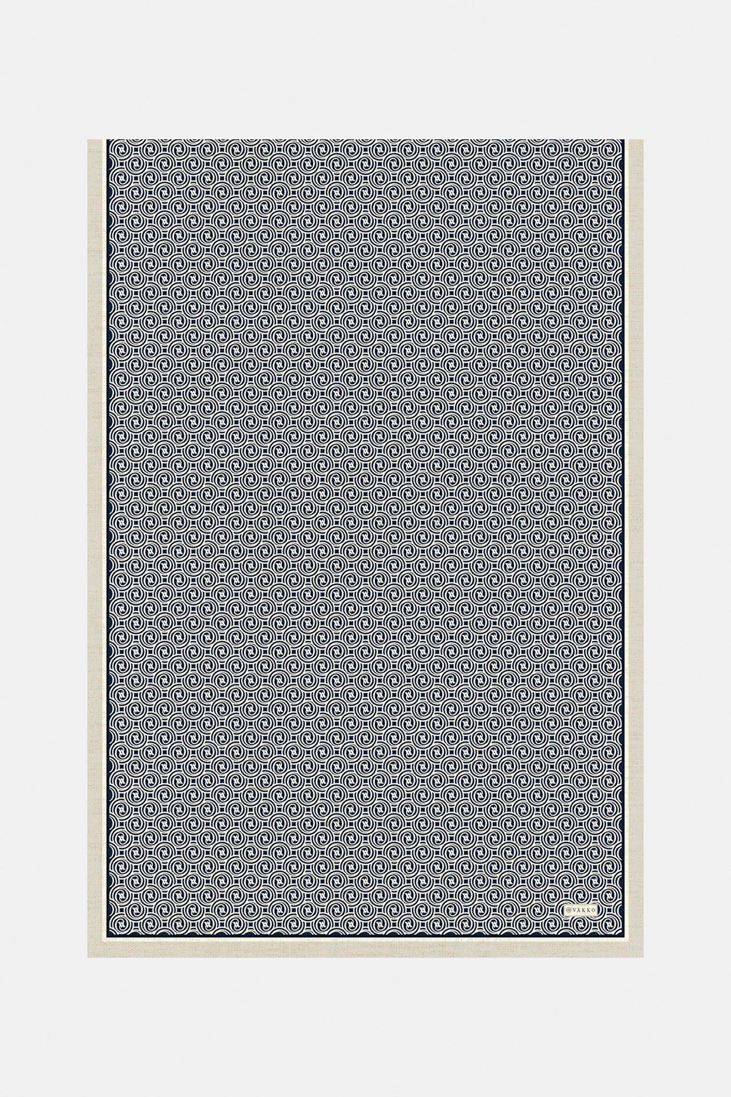 Vakko Twill İpek Şal - Helezon Monogram - Lacivert Ekru