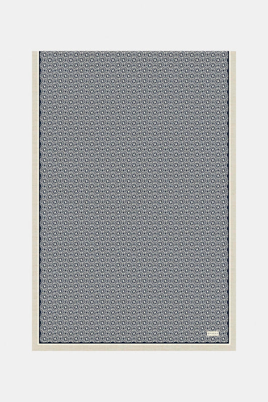 Vakko Twill İpek Şal - Helezon Monogram - Lacivert Ekru