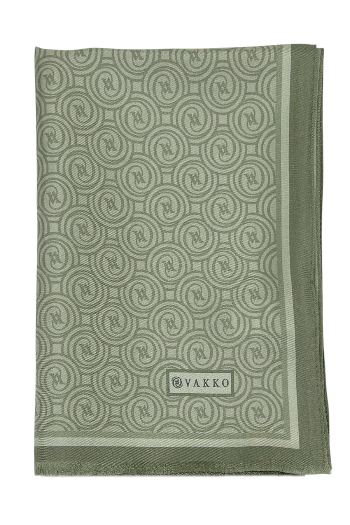 Vakko Twill İpek Şal - Helezon Monogram - Yağ Yeşili
