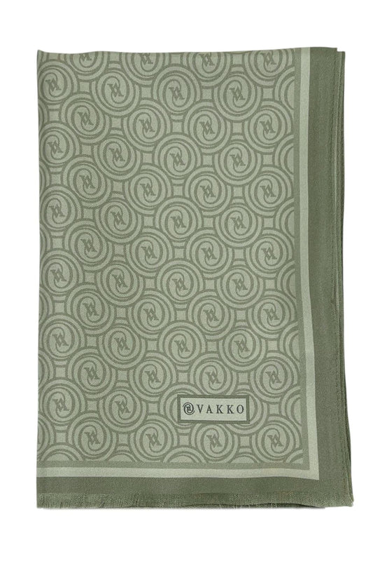 Vakko Twill İpek Şal - Helezon Monogram - Yağ Yeşili