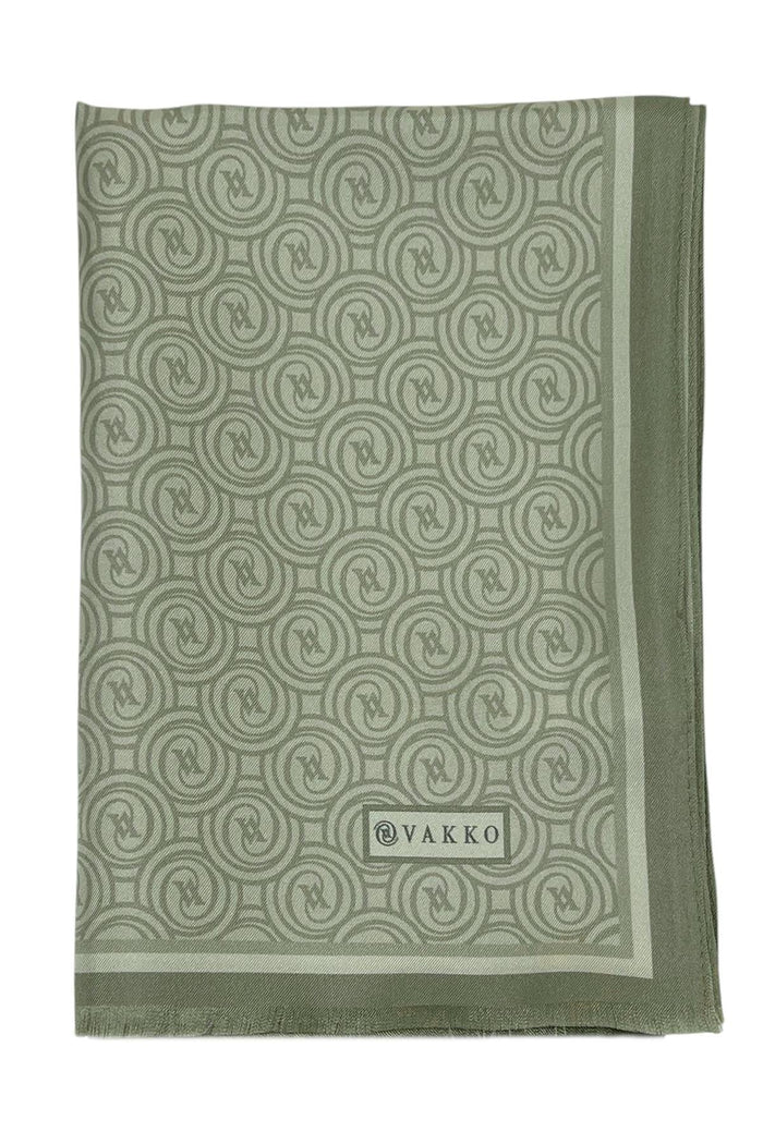 Vakko Twill İpek Şal - Helezon Monogram - Yağ Yeşili