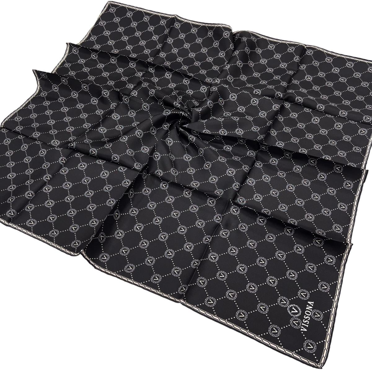 Vissona Twill İpek Eşarp - 52033 - 0001-0003 Siyah Krem