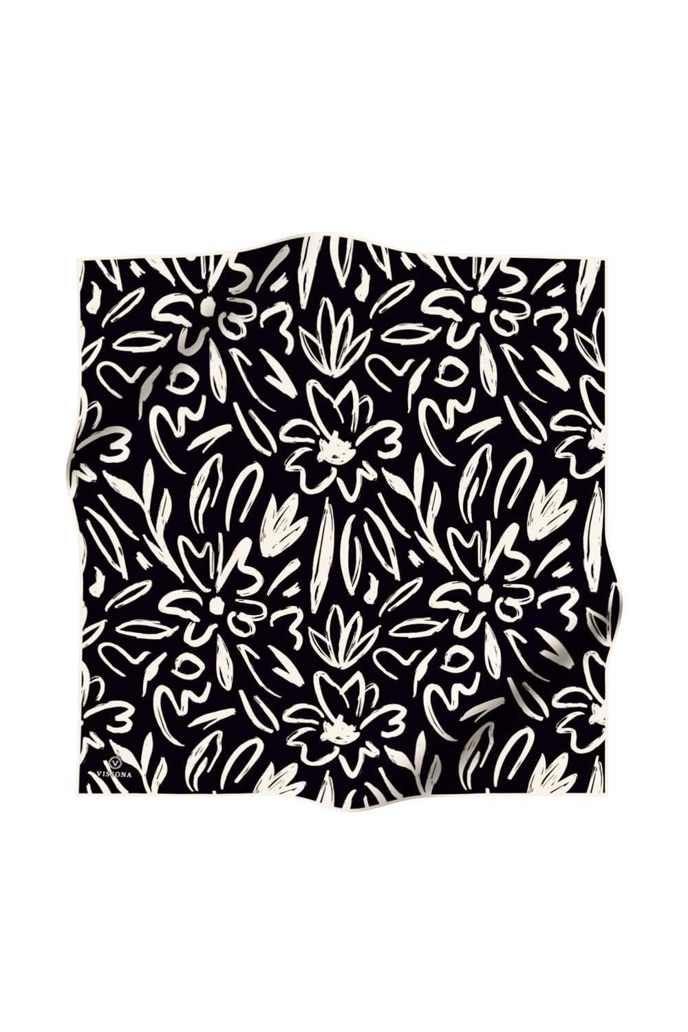 Vissona Twill İpek Eşarp - 60337 - 0001-0003 Siyah Krem