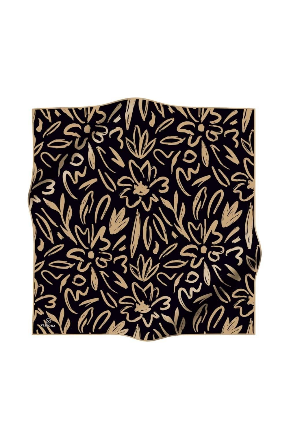 Vissona Twill İpek Eşarp - 60337 - 0001-0004 Siyah Bej