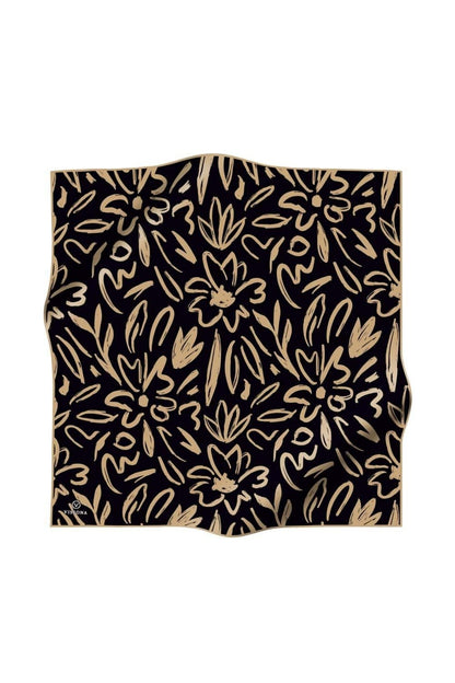 Vissona Twill İpek Eşarp - 60337 - 0001-0004 Siyah Bej
