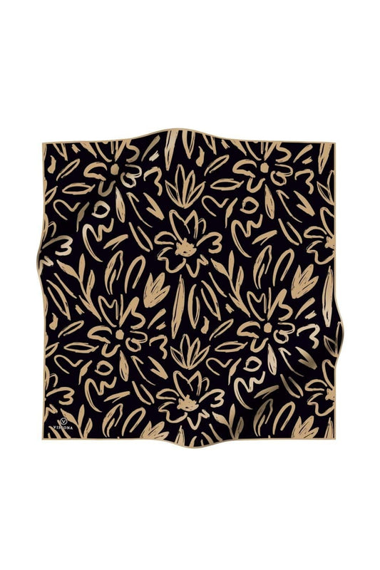 Vissona Twill İpek Eşarp - 60337 - 0001-0004 Siyah Bej