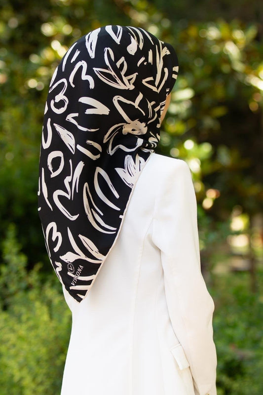 Vissona Twill İpek Eşarp - 60337 - 0001-0003 Siyah Krem