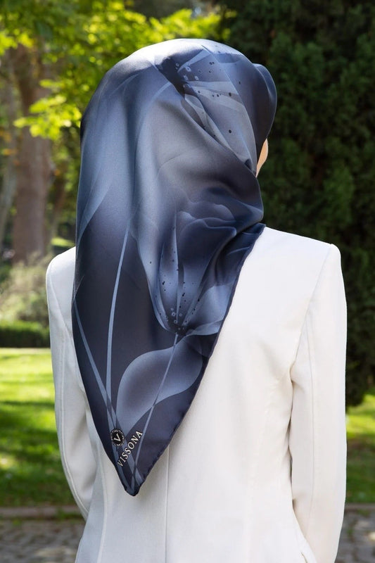 Vissona Twill İpek Eşarp - 61006 - 0031 İndigo
