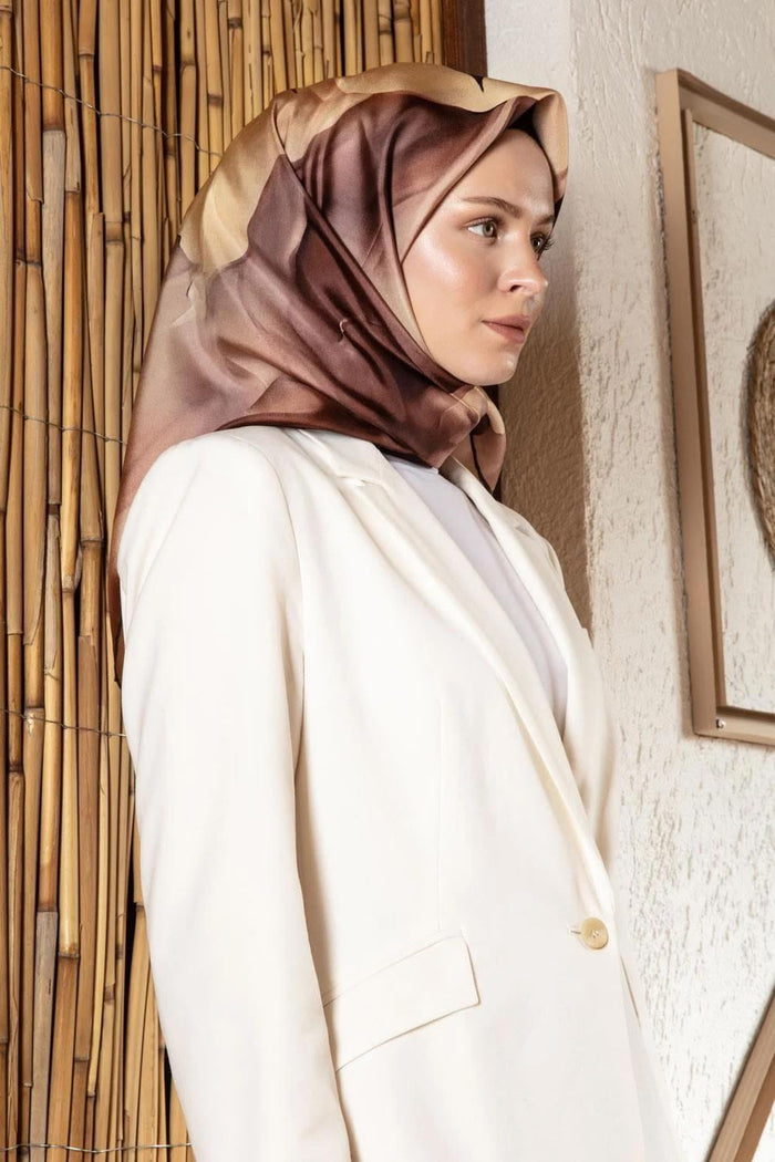 Vissona Twill İpek Eşarp - 61015 - 0014 Kahve