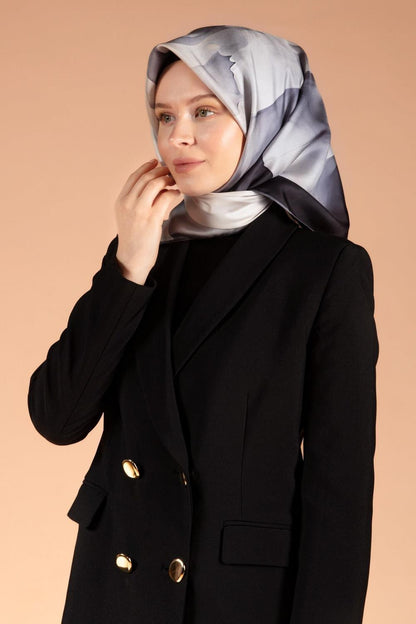 Vissona Twill İpek Eşarp - 61015 - 0028-0001 Gri Siyah