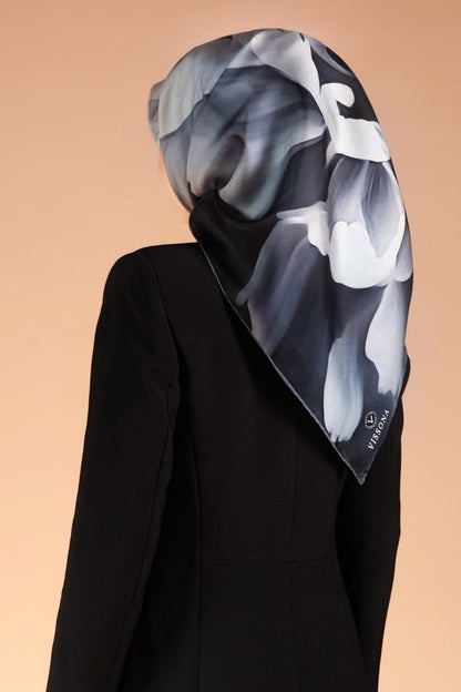 Vissona Twill İpek Eşarp - 61015 - 0028-0001 Gri Siyah